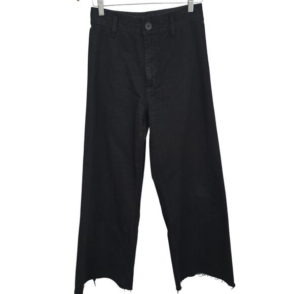 Zara Women’s Black Wide Leg Raw Hem High waisted Jeans Size 8 Boho Grunge Y2K - Picture 1 of 8
